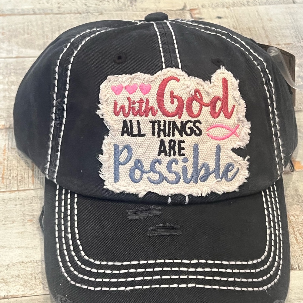 Black Cap with Inspirational Embroidery